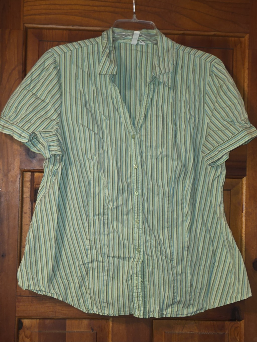 St.John's Bay Sz 1x Striped Short Sleeve Button-Up Blouse In Mint & Teal
